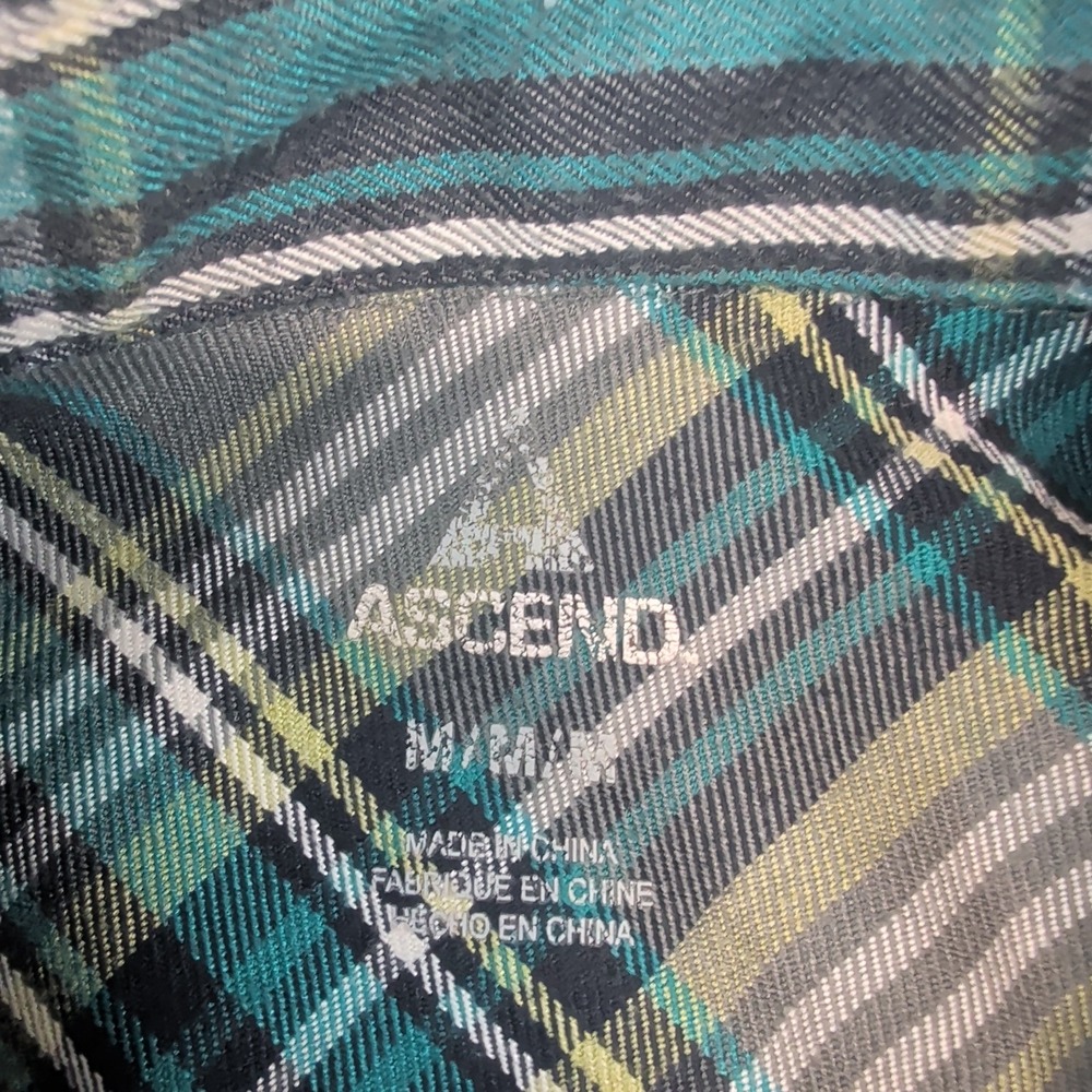 Ascend Gorpcore Plaid Button Down Shirt Medium Teal Grey Hiking Outdoor Trail - Picture 3 of 9